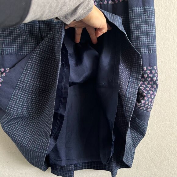 BETTY BARCLAY Vintage 70s Navy Blue Floral Grid A-Line Maxi Skirt Womens XS-S - Picture 6 of 6
